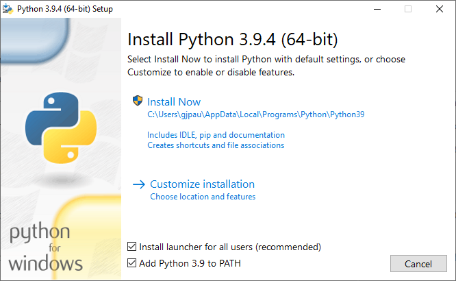 Run Python installer