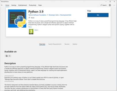 Get Python in Microsoft Store